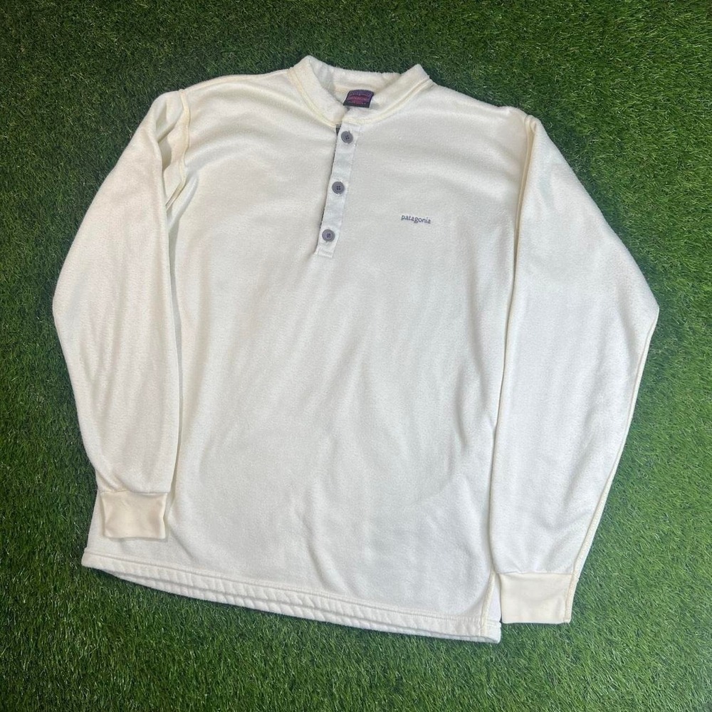 Vintage Patagonia Capilene Henley Shirt USA Made Cream Thermal Baselayer M